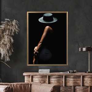 Impresión en lienzo de arte moderno con silueta de mujer elegante, decoración bohemia, con marco dorado - Product Image 1