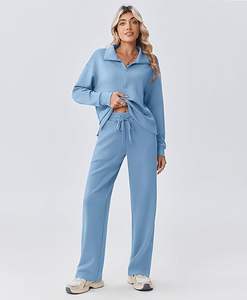 Ensemble 2 pièces pour femmes, survêtement ample à broderies unies, pantalon à jambes droites, tenue assortie d'hiver, survêtement - Product Image 6