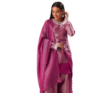 Ensemble Kurta Palazzo rose brodé à la main vente en gros de vêtements ethniques pour femmes fournisseur d'usine OEM tenue de fête et de mariage personnalisée - Product Image 4