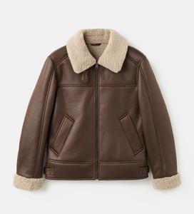 Blouson d'hiver pour homme en cuir d'agneau véritable marron, col montant, tissu en laine, fermeture éclair, écologique, séchage rapide, respirant - Product Image 1