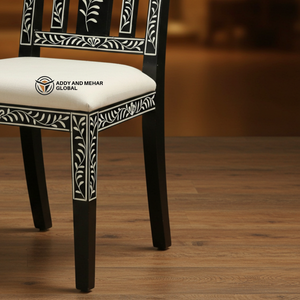 Black <b>White</b> Bone Inlay <b>Dining</b> <b>Chair</b> Floral Carved Design Eco-Friendly Durable Modern Home Furniture for Hotel Home Bar Use - Product Image 4