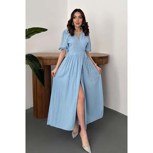 Vestido Largo de Muselina Azul Bebé - Azul Bebé - Product Image 1