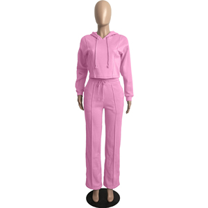 Casual Tracksuit Latest Woman's Sport Pullover <b>Sweater</b> Sets Cool Crop Top and Wide Leg Pants Customize Your Logo - Product Image 3