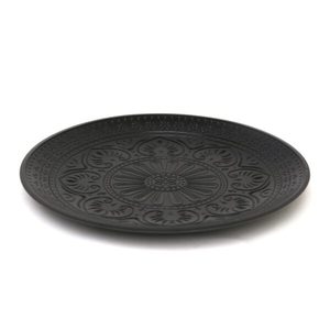 Bandeja decorativa para servir de metal esmaltado con revestimiento de polvo gris, diseño en relieve, forma redonda, la mejor calidad para servir - Product Image 1