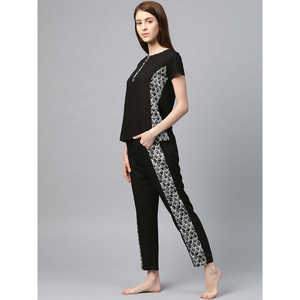 Combinaison de nuit XL en rayonne imprimée en spandex pour femme, confortable, respirante, boutonnée, taille élastique, personnalisée (noir) - Product Image 5