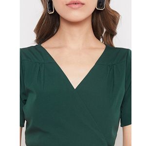 Dulce estilo mujer Casual 100% poliéster cuello en V Wrap Midi Vestido de manga corta con cinturón-para ropa de fiesta diaria primavera otoño - Product Image 2