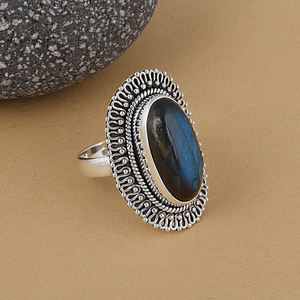 Bague ovale en labradorite traditionnelle Bijoux de mode en argent sterling 925 - Product Image 3