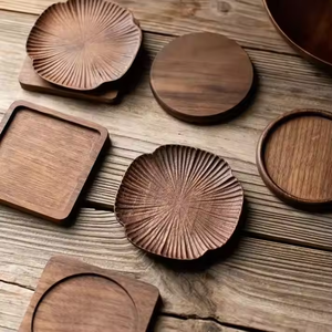 La mejor calidad posavasos redondo marrón café desayuno plato posavasos de madera posavasos de nogal por Crescent Crafts - Product Image 1