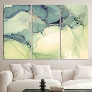 Tableau sur toile imprimé à l'encre d'alcool, motif marbre vert élégant, lot de 3 toiles - Product Image 1