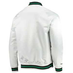 Chaqueta de béisbol con letras de satén Varsity de diseño personalizado genuino para hombre, chaqueta de bombardero de invierno bordada de poliéster OEM - Product Image 4