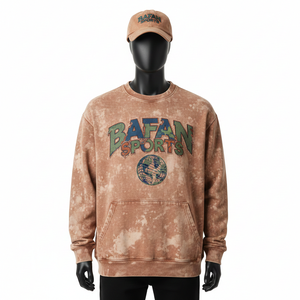 Sudadera para Hombre con Efecto Deslavado, Algodón GSM, Felpa Suave, Tono Marrón Lavado, Impresión de Pantalla con Logotipo Personalizado, Lavado Ácido, Sudadera Básica para Hombre - Product Image 1