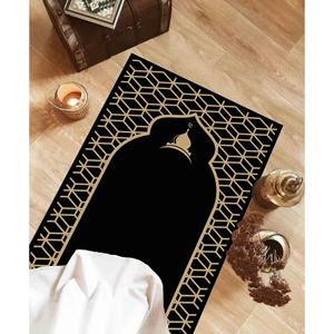 Alfombra de Oración Islámica Negra Geométrica: Diseño Elegante, Regalo Espiritual, Alfombra Impresa, con Pelo Suave - Product Image 1