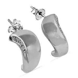 Pendientes de Botón de Plata con Circonitas Cúbicas y Baño de Rodio de Moda para Uso Diario de Mujer - Product Image 3