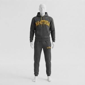 <b>mens</b> charcoal gray hoodie tracksuit set gold embroidery <b>pullover</b> sweatshirt jogger pants sportswear training running gym fitness - Product Image 1