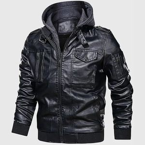 Blouson à capuche en cuir noir pour homme Chris - Product Image 2