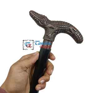 Handmade 3Fold Wood Walking Stick <b>Cane</b> Copper Antique Finish Crocodile Handle Walking <b>Cane</b> for Mother's & Father's Day Gifts - Product Image 1