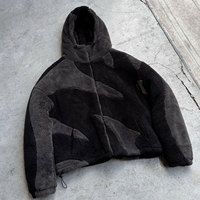 Açık Hava Kullanımı İçin Kapüşonlu Sherpa Polar Ceket, Özel Tasarım Baskılı Patchwork Kamuflaj Desenli, Çift Kişilik Kışlık Giysi, Ön Fermuarlı