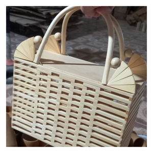 Bolsa de cesta de bambú hecha a mano, estructura fuerte, interior espacioso, perfecta para ir de compras, salidas a la playa o eventos con estilo - Product Image 6