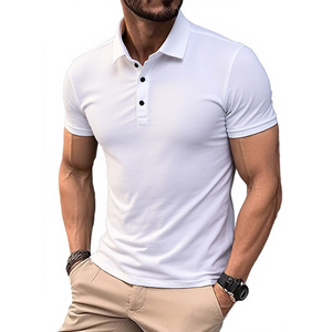 Camiseta de manga corta informal de verano para hombre, cuello bordado de Color sólido para Polo, patrón de leopardo, polos de tela de punto - Product Image 5