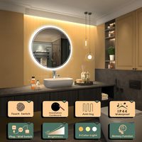 Smartspace 80cm Black LED Wall-Mounted Water-Resistant Touch Switch Float Glass Contemporary Luxury Silver Oval Framed Mirror