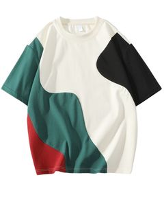 Camiseta Personalizada para Hombre, Color Block, Talla Grande, Verde, Negro, Rojo, Estilo Casual Urbano, Algodón, Manga Corta, Verano, Ajuste Holgado, Moda - Product Image 1