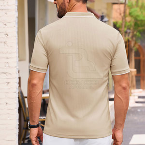เสื้อเจอร์ซี่ระบายอากาศสีพื้นสำหรับผู้ชายเสื้อแขนสั้นผ้าฝ้าย100% ซิปทันสมัยสำหรับฤดูร้อน - Product Image 5