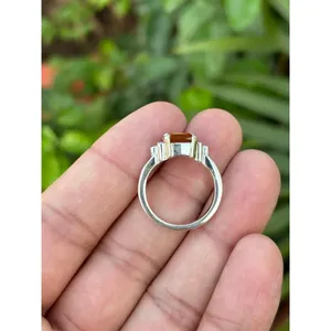 925 Silver Natural Fire <b>Opal</b> <b>Ring</b> Vintage Gemstone Fine Jewelry Dainty Cut White and Yellow <b>Gold</b> Inlay Engagement Occasion - Product Image 5