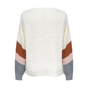 เสื้อสเวตเตอร์ขนสัตว์/อะคริลิคหนาลายทางลำลองของผู้หญิงสำหรับฤดูหนาวแขนเสื้อคอวีและรูปหัวใจ - Product Image 4