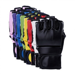 Premium <b>Leather</b> MMA Boxing <b>Gloves</b> Custom Color Logo Breathable Sustainable Non-Slip Half Finger Adjustable Hook Loop Closure - Product Image 1