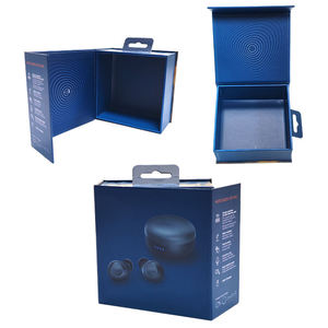 Boîte à rabat rigide en carton imprimé sur mesure avec fermeture magnétique, emballage bleu pour écouteurs électroniques sans fil - Product Image 2