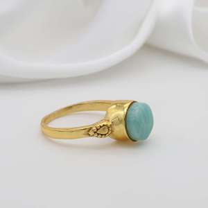 18k Gold Plated Larimar <b>Ring</b> Brass <b>Dainty</b> Ethnic Vintage Wholesale <b>Ring</b> For Women - Product Image 2
