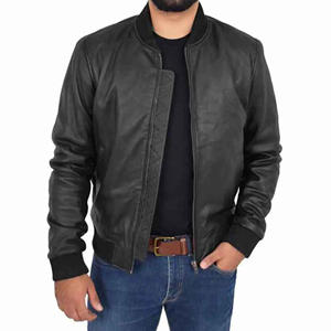 Veste en cuir noir pour homme, best-seller en gros, veste coupe-vent tendance avec fermeture éclair, veste de haute qualité pour homme - Product Image 1