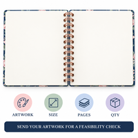 Carnet de notes hebdomadaire LABON A5 personnalisé à spirale, motif floral, bleu marine et or rose, pages vierges, OEM, pour papeterie de marque