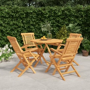 Elegant Outdoor Teak Wood Dining Set with <b>Foldable</b> Chairs and Round <b>Table</b> for Patio and <b>Garden</b> - Product Image 1
