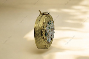 Handcrafted Oval Gold Metal <b>Clutch</b> With <b>Pearl</b> Shell Bead Inlay Luxury Bridal Party Evening Statement Handbag Accessory Design - Product Image 3