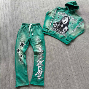 OEM personalizado DTG y puff impreso sudaderas con capucha y pantalones de chándal conjunto para los hombres de alta calidad 100% francés Terry - Product Image 3