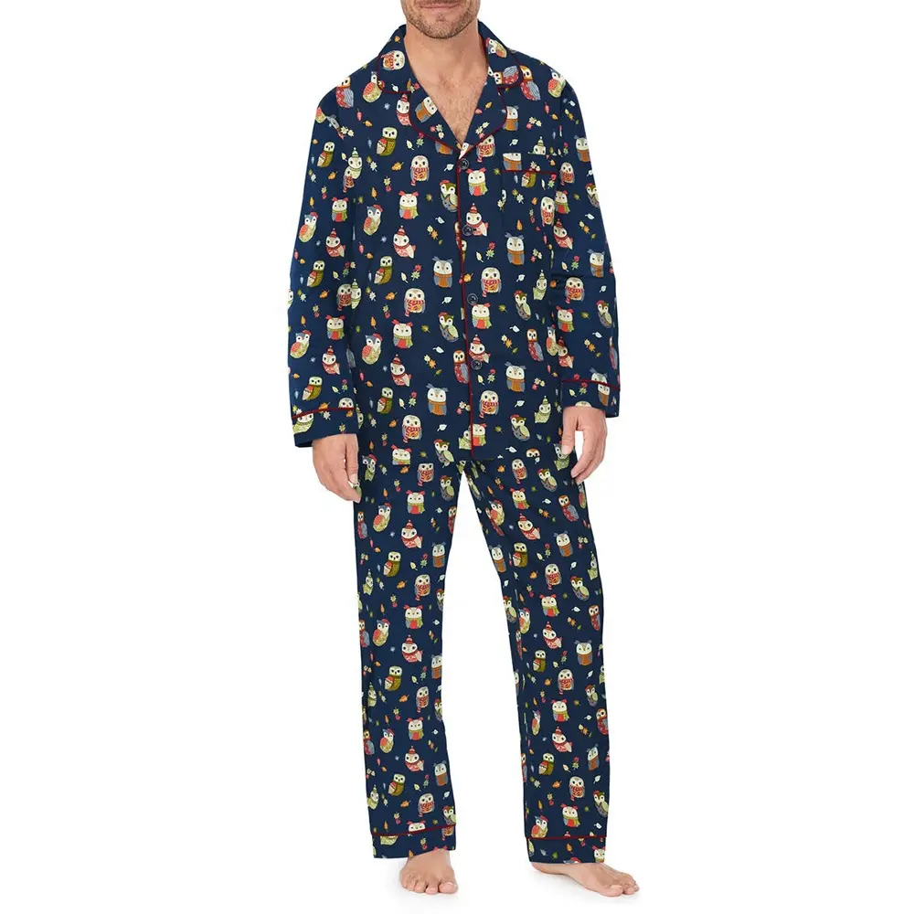 Ensemble de pyjama 2 pièces avec imprimé d'automne, Design Unique, OEM, personnalisé, ensemble de pyjama de nuit pour hommes avec manches longues, ensemble de pyjama extensible