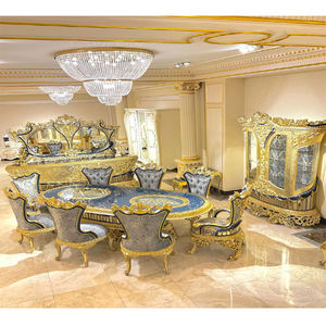 Ensemble de meubles de salle à manger moderne en teck poli or Grand Villa, meubles de salle à manger luxueux sculptés à la main, durables, de qualité supérieure - Product Image 1