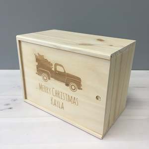 CHRISTMAS TRUCK <b>KEEPSAKE</b> STORAGE <b>BOX</b> Festive Holiday Ornament Organizer and Display Case - Product Image 1