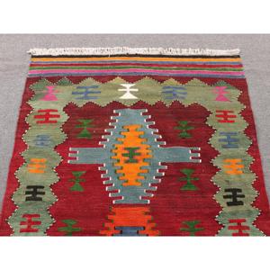 Kilim Vintage Rug, 3.5x6.46 ft Turkish Rug, <b>Red</b> Floral <b>Wool</b> Rug - Product Image 4