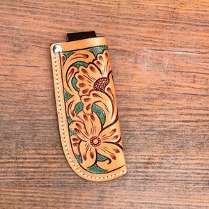Funda de cuchillo de bolsillo plegable con herramientas manuales, funda de cuchillo de cuero genuino Floral turquesa, equipo occidental para exteriores, funda para cuchillo de caza - Product Image 4