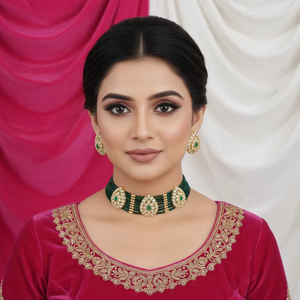 Ensemble de collier antique ethnique perlé de haute qualité en or poli pour femmes, bijoux de soirée - Product Image 1