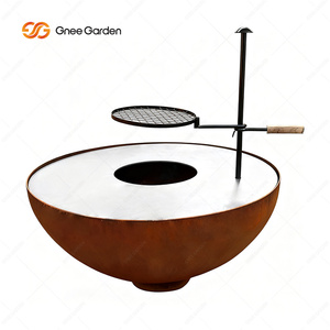 Brasero moderne en acier corten, barbecue, grill extérieur au charbon de bois, grill à bois, grill réglable, certifié CE, poudre - Product Image 2
