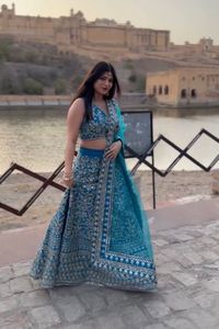 El último diseñador de Fab Zone Georgette Lehenga Choli señoras niñas elegante vestido pakistaní secuencia bordado trabajo boda larga - Product Image 4