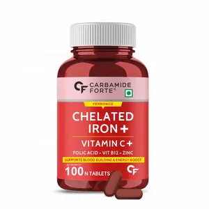 Suplemento Natural multivitamina, hierro quelado + vitamina C, B12, ácido fólico y Zinc -100 tabletas vegetales