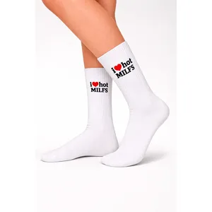 Unisex Cotton <b>Socks</b> 'I Love Hot Mlfs' Print Breathable Jacquard Embroidery Light Japanese Knitted <b>Silk</b> for Daily Use for School - Product Image 2