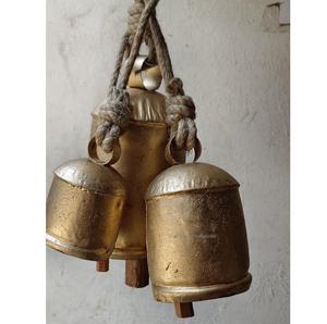 Populaire métal doré Vintage vache cloches grappe à la main Jute corde suspendue cloche Shabby Chic noël vacances décor - Product Image 4