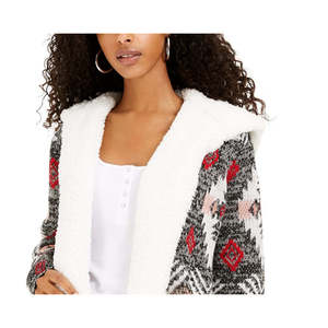 Crave Frame Juniors' Large Sherpa Trim <b>Cardigan</b> Winter Gray Color - Product Image 2