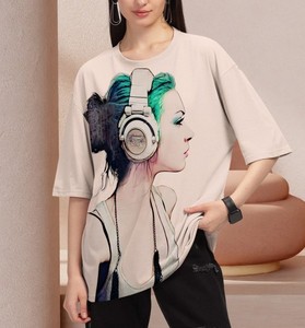 Camiseta Casual Personalizada para Mujer, Corte Regular, Holgada, Manga Corta, Tejida, Cuello Redondo, Estampado Gráfico, Transpirable, con Logotipo Personalizado - Product Image 1