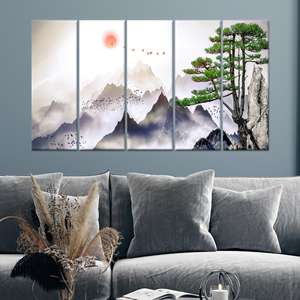 Lienzo impreso: Póster de paisaje con vista a montañas japonesas, arte de pared de cristal, lienzo enrollado de 5 piezas - Product Image 1